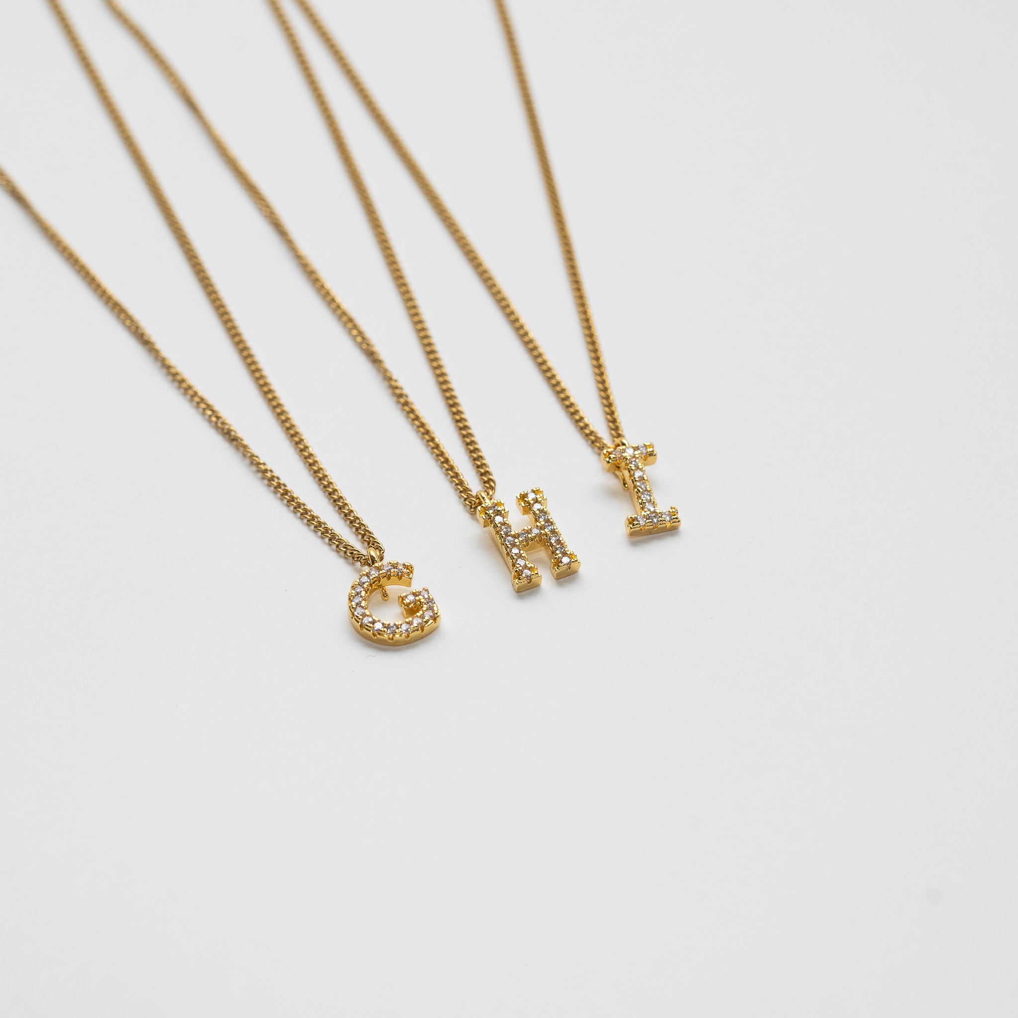 LETTER NECKLACE WITH ZIRCONS - GOLD PLATED