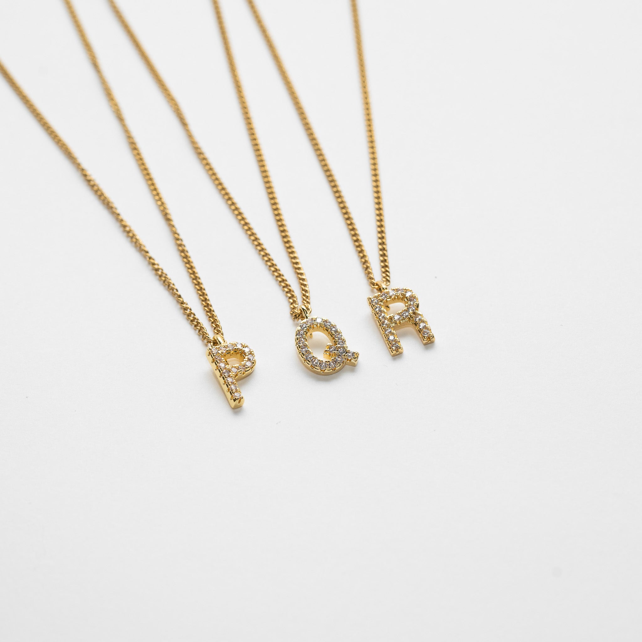 LETTER NECKLACE WITH ZIRCONS - GOLD PLATED