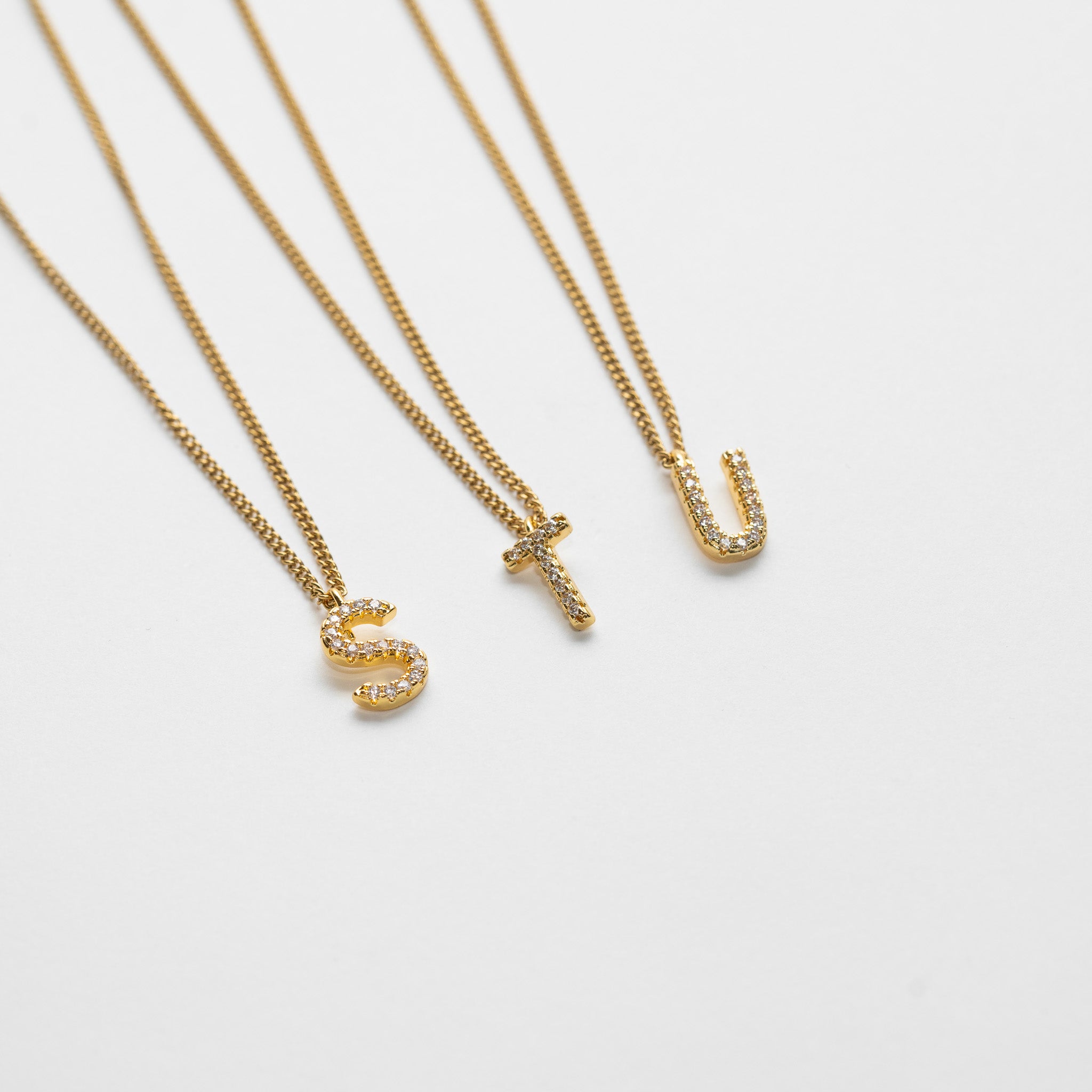 LETTER NECKLACE WITH ZIRCONS - GOLD PLATED
