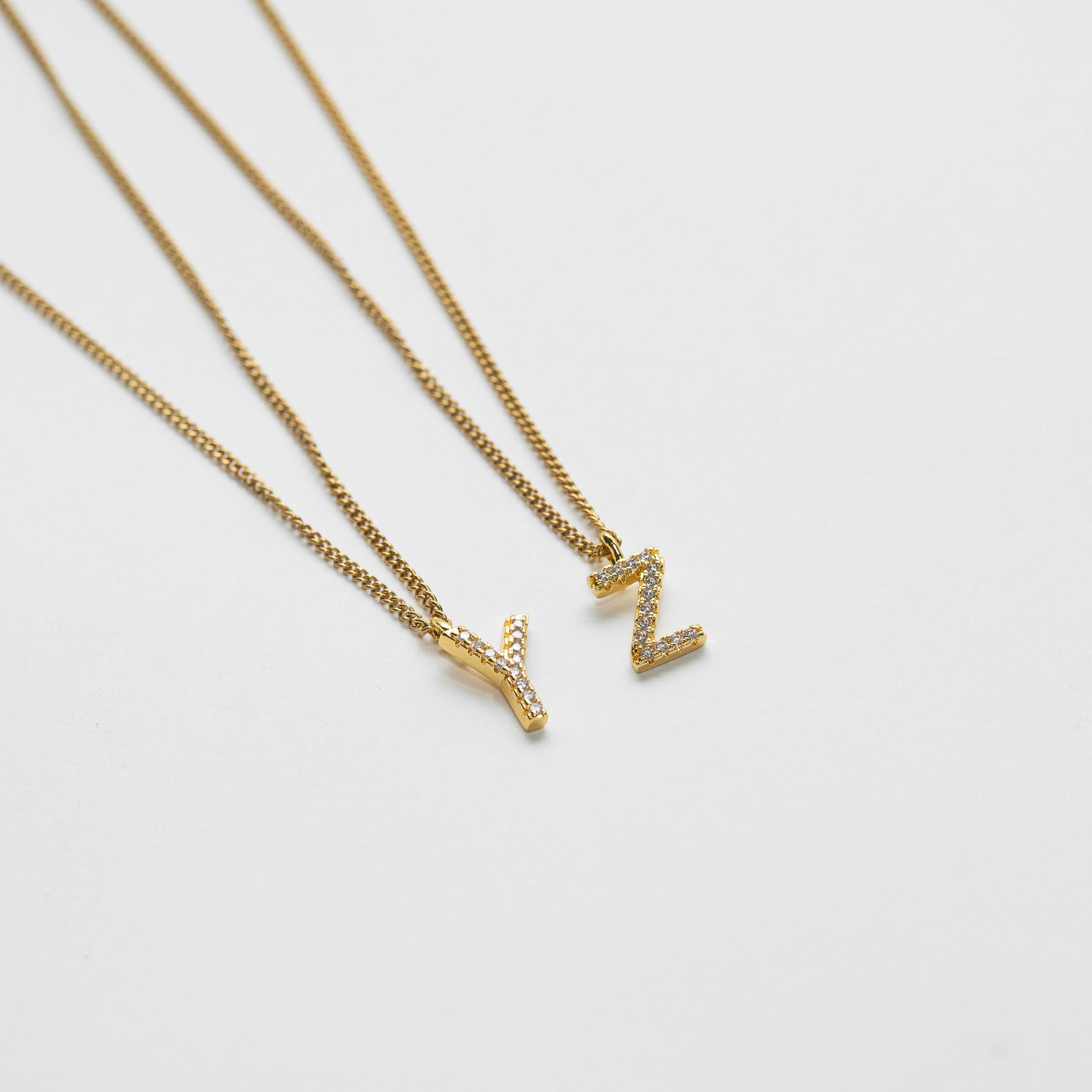LETTER NECKLACE WITH ZIRCONS - GOLD PLATED