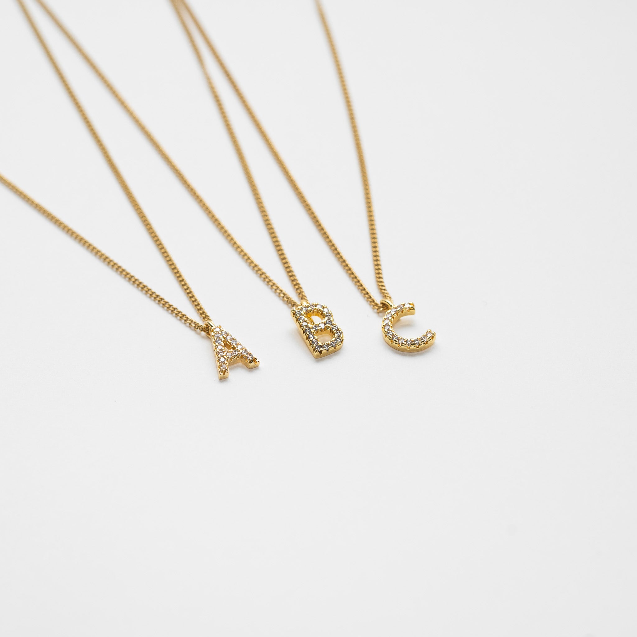 LETTER NECKLACE WITH ZIRCONS - GOLD PLATED