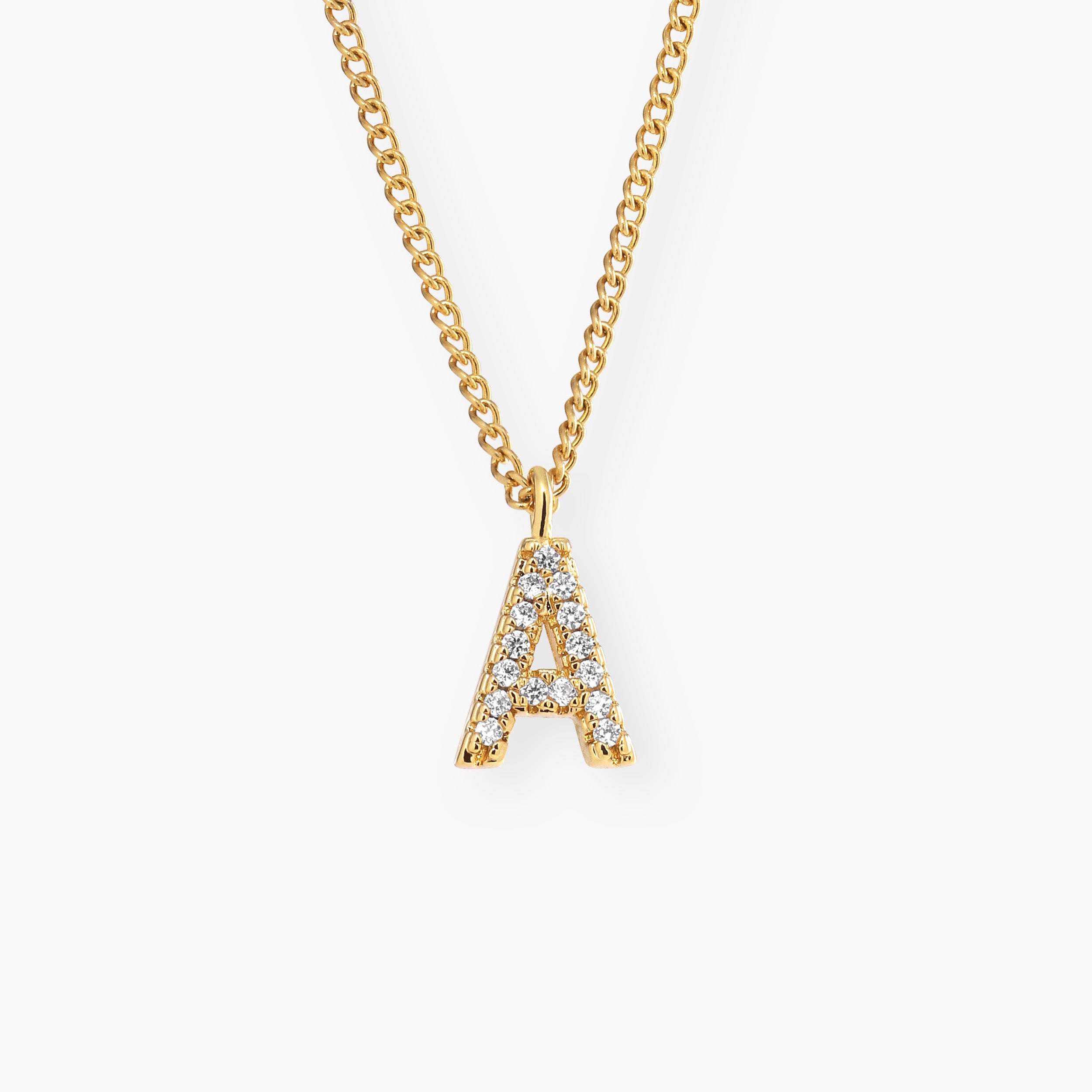 LETTER NECKLACE WITH ZIRCONS - GOLD PLATED